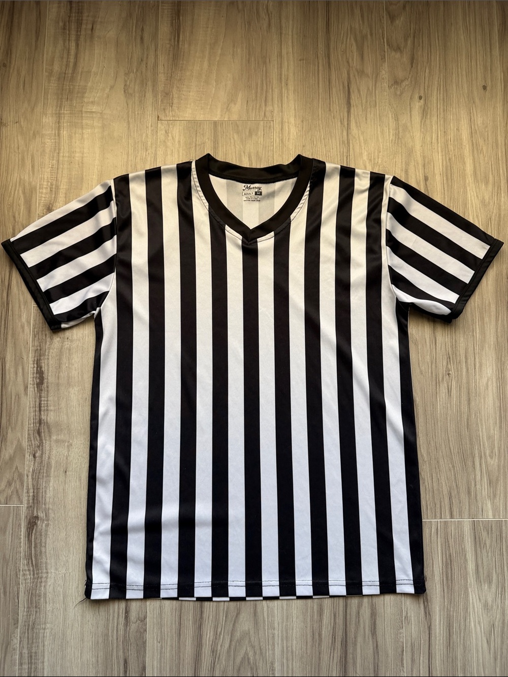 Referee-Style Black & White Striped V-Neck Jersey
